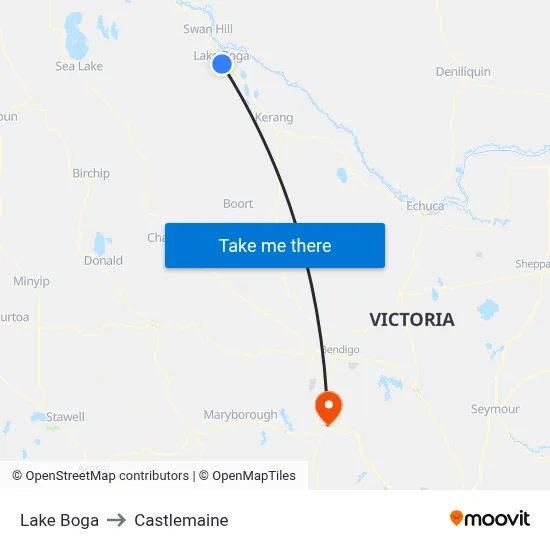 Lake Boga to Castlemaine map