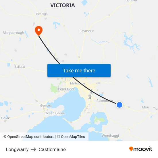 Longwarry to Castlemaine map