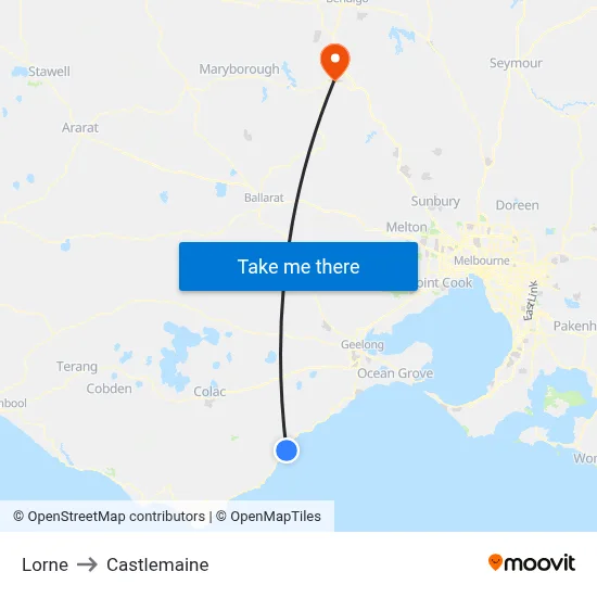 Lorne to Castlemaine map