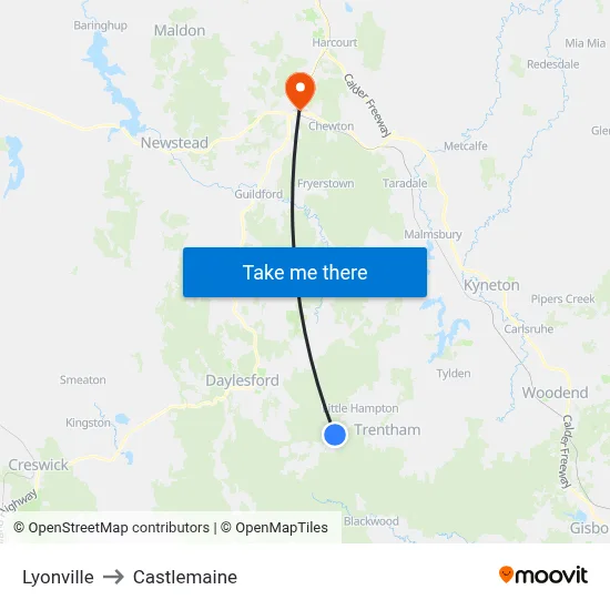Lyonville to Castlemaine map