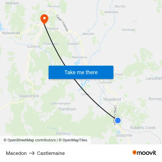 Macedon to Castlemaine map