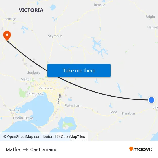 Maffra to Castlemaine map