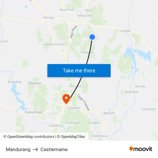 Mandurang to Castlemaine map