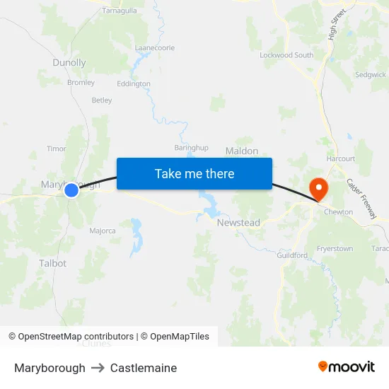 Maryborough to Castlemaine map