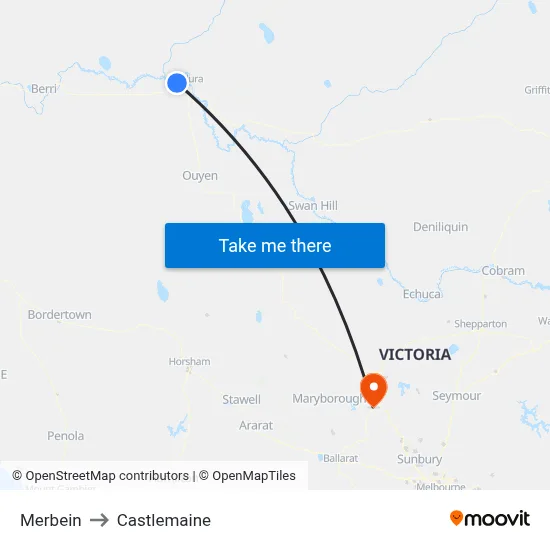 Merbein to Castlemaine map