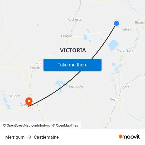 Merrigum to Castlemaine map