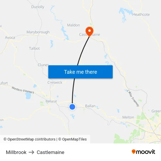 Millbrook to Castlemaine map