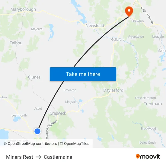 Miners Rest to Castlemaine map
