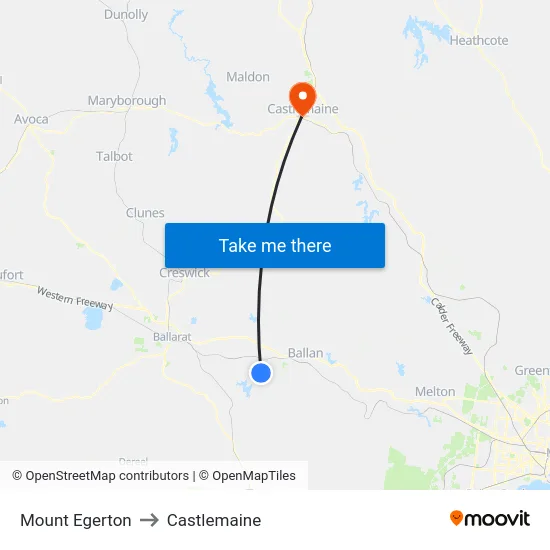 Mount Egerton to Castlemaine map