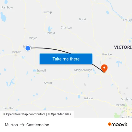 Murtoa to Castlemaine map