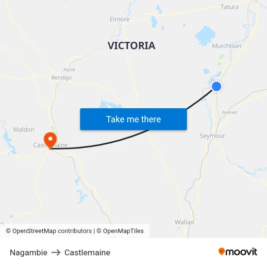 Nagambie to Castlemaine map
