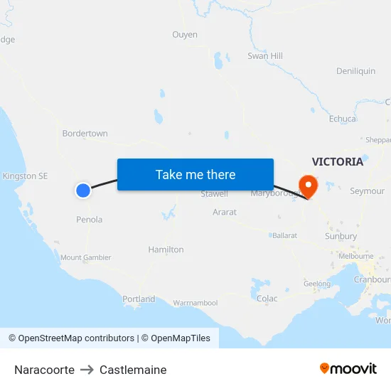 Naracoorte to Castlemaine map
