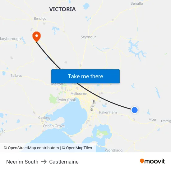 Neerim South to Castlemaine map