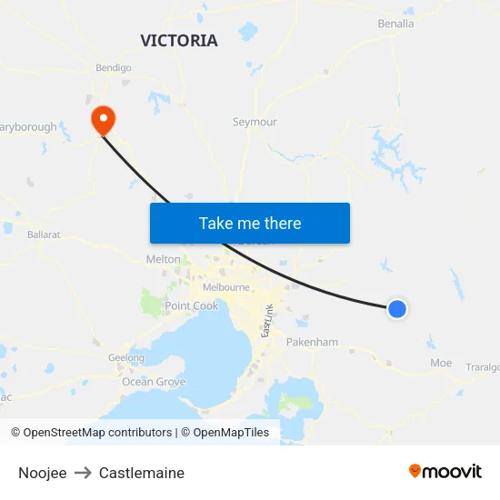 Noojee to Castlemaine map