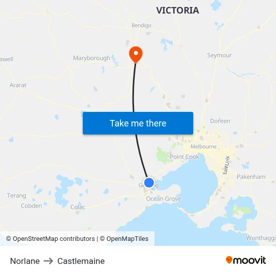 Norlane to Castlemaine map