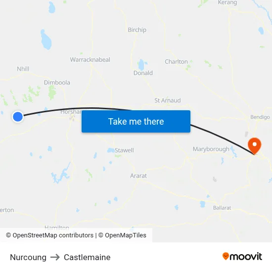 Nurcoung to Castlemaine map