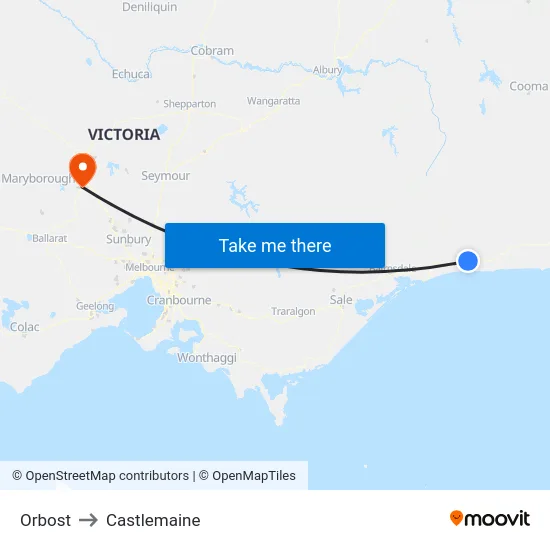 Orbost to Castlemaine map