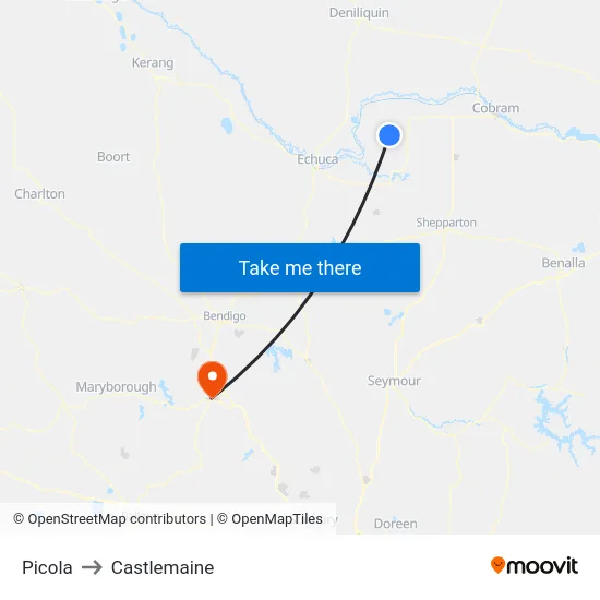 Picola to Castlemaine map