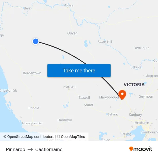 Pinnaroo to Castlemaine map