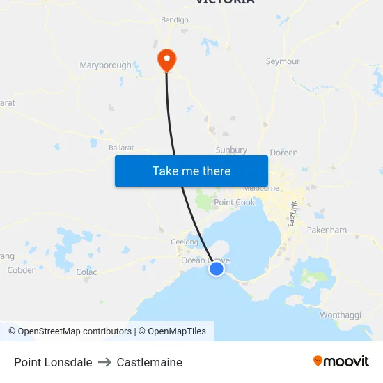 Point Lonsdale to Castlemaine map