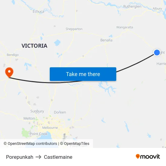 Porepunkah to Castlemaine map
