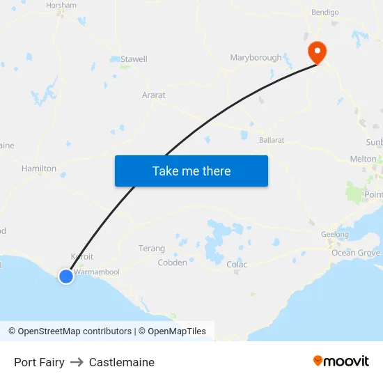 Port Fairy to Castlemaine map