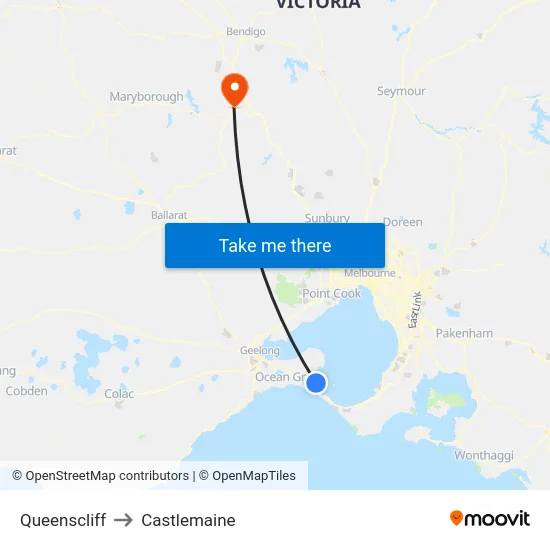 Queenscliff to Castlemaine map