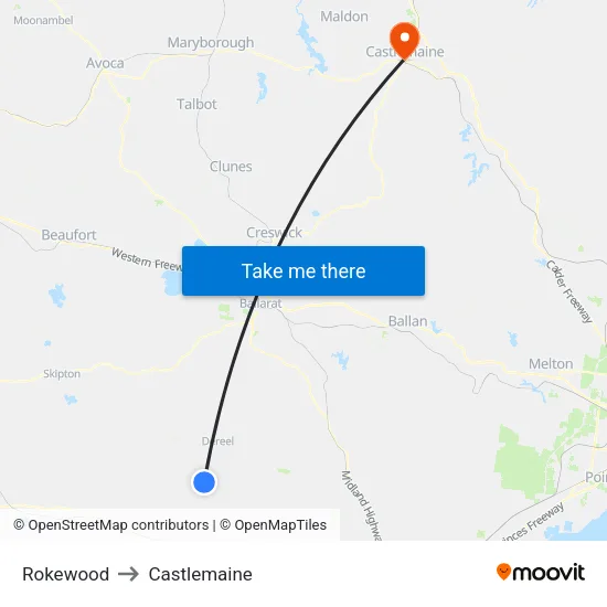 Rokewood to Castlemaine map