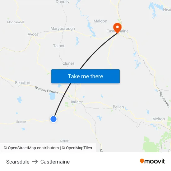 Scarsdale to Castlemaine map