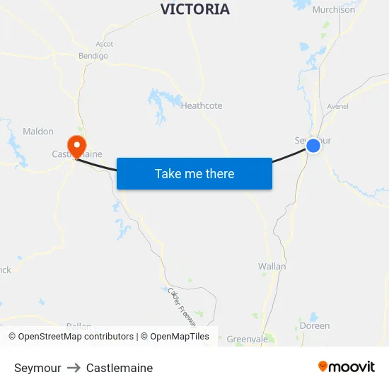 Seymour to Castlemaine map