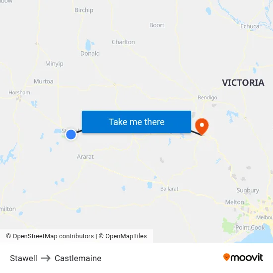 Stawell to Castlemaine map