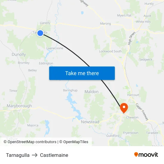 Tarnagulla to Castlemaine map