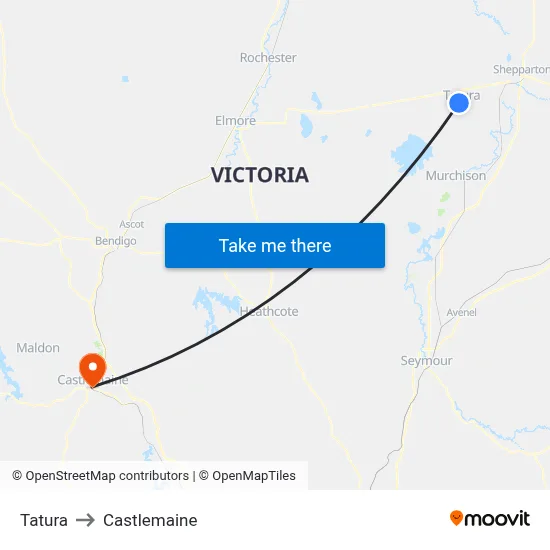 Tatura to Castlemaine map