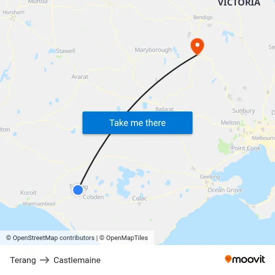 Terang to Castlemaine map