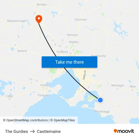 The Gurdies to Castlemaine map