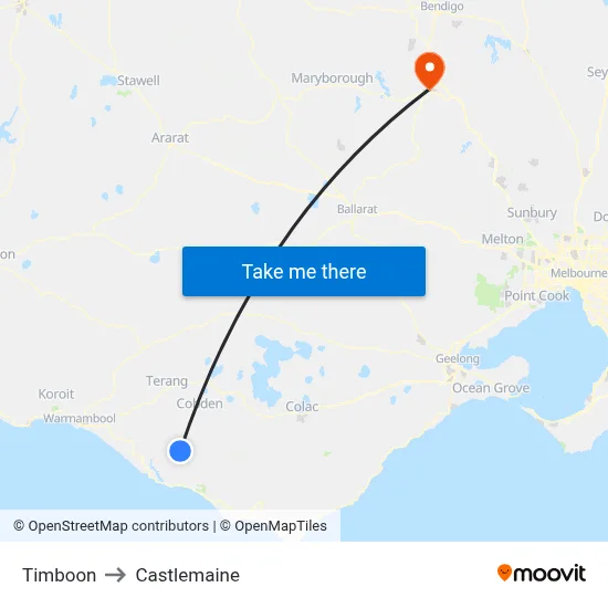 Timboon to Castlemaine map