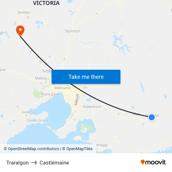 Traralgon to Castlemaine map