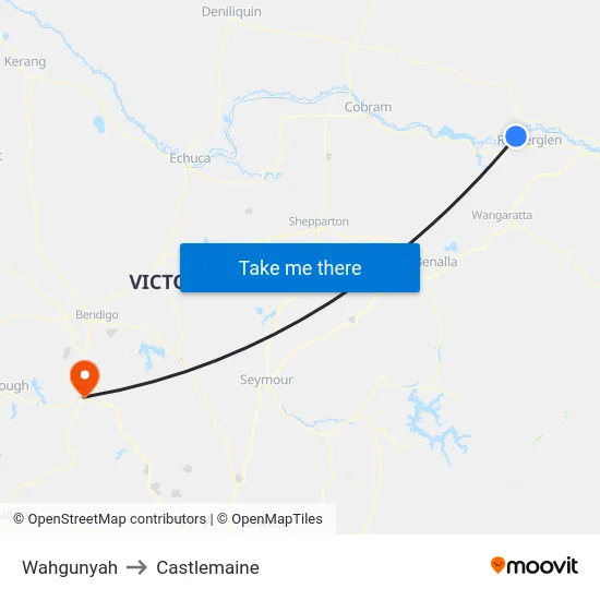 Wahgunyah to Castlemaine map