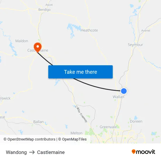 Wandong to Castlemaine map