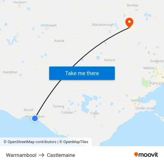 Warrnambool to Castlemaine map