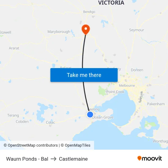 Waurn Ponds - Bal to Castlemaine map