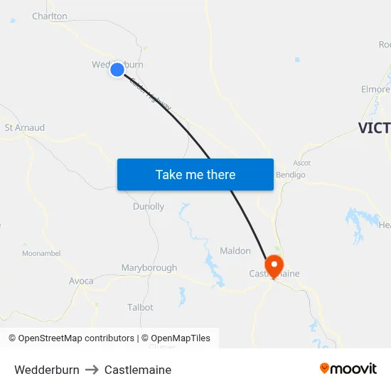 Wedderburn to Castlemaine map