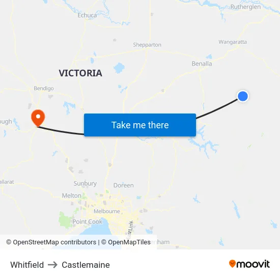 Whitfield to Castlemaine map