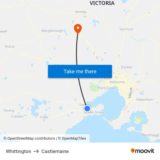 Whittington to Castlemaine map