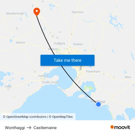 Wonthaggi to Castlemaine map