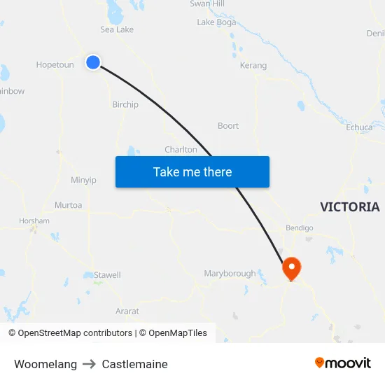 Woomelang to Castlemaine map