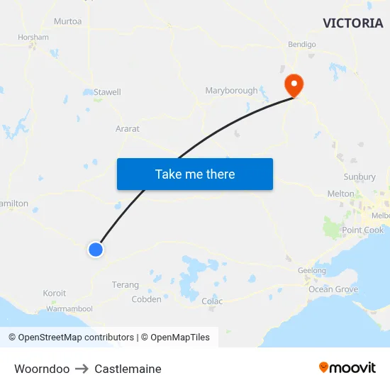 Woorndoo to Castlemaine map