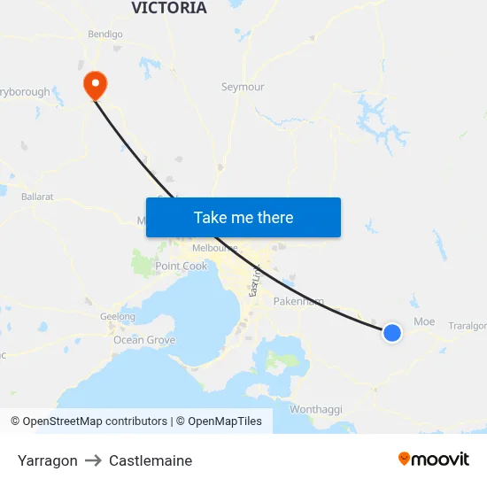 Yarragon to Castlemaine map