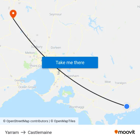 Yarram to Castlemaine map