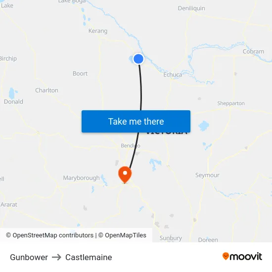 Gunbower to Castlemaine map